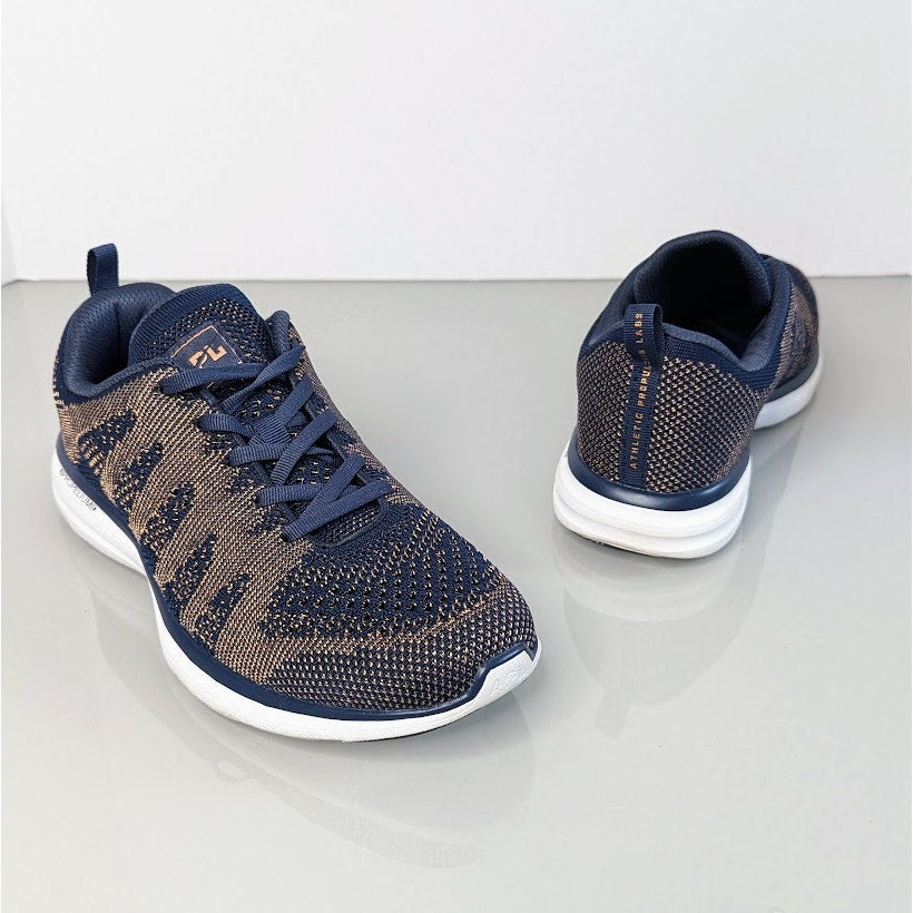 APL Techloom Pro Knit Woven Running Sneakers Midnight Blue Rose Gold Lace Up 9.5