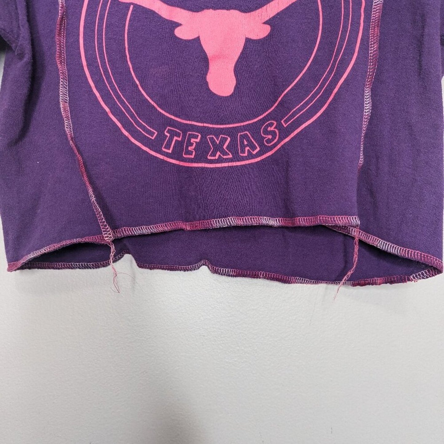 Vintage Upcycled Purple Short Sleeve Cropped Houston Texas T-Shirt Neon Pink