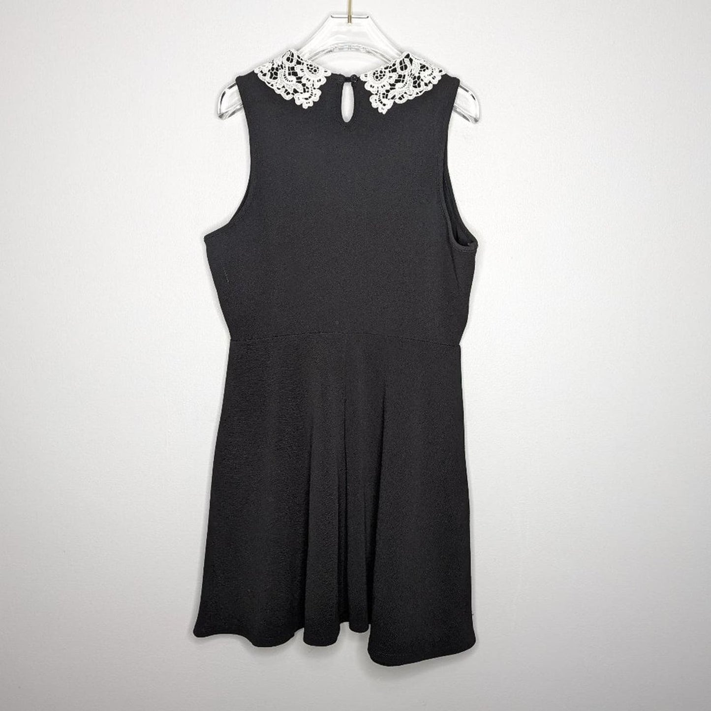 Midnight Hour Black Sleeveless Mini Dress White Lace Peter Pan Collar Size L