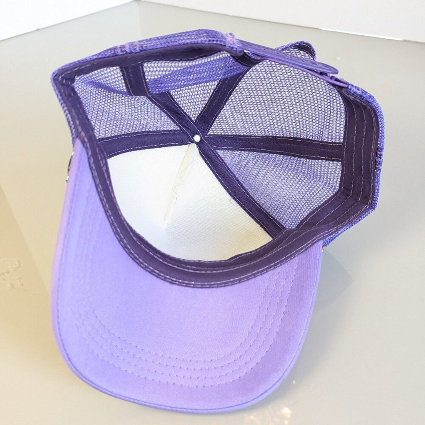 Upcycled Silver Jewelry Charm Hat Chain Purple Floral Adjustable Trucker Hat
