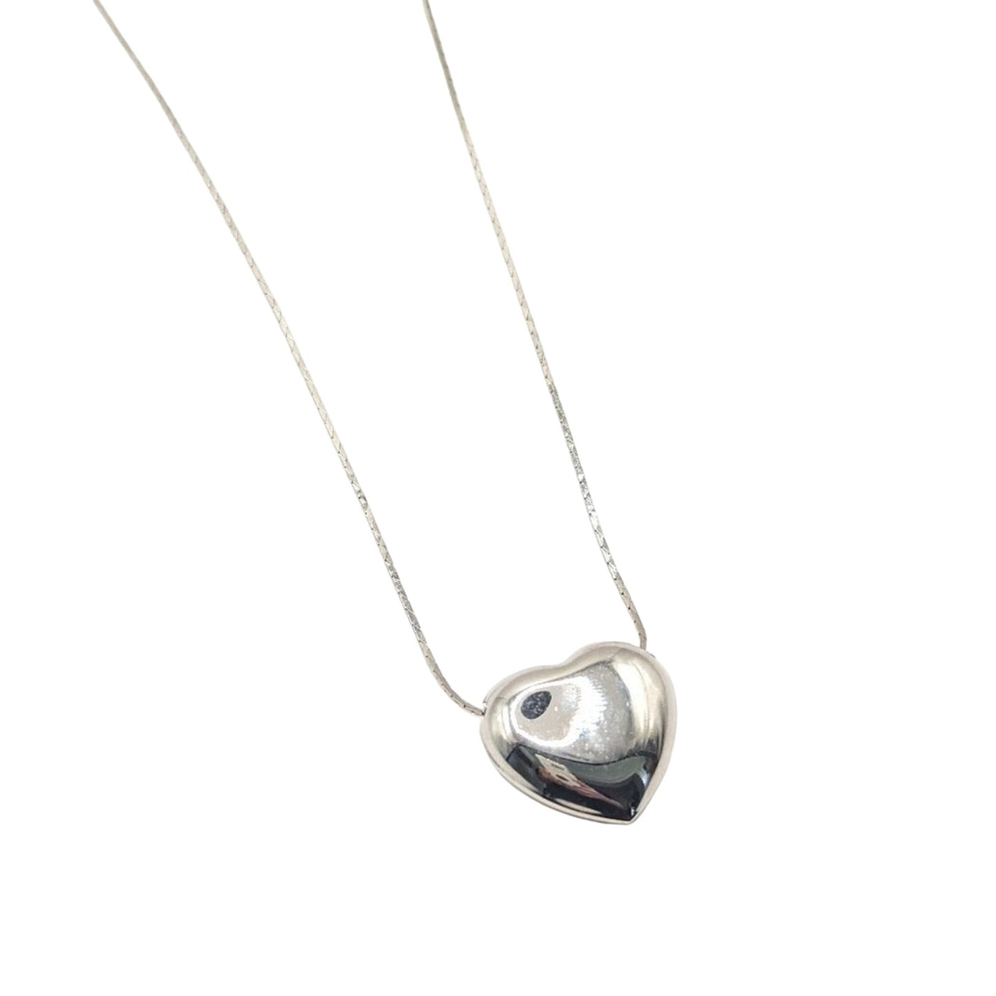 Unbranded Silver Tone Chunky Heart Pendant Necklace Y2K Futuristic