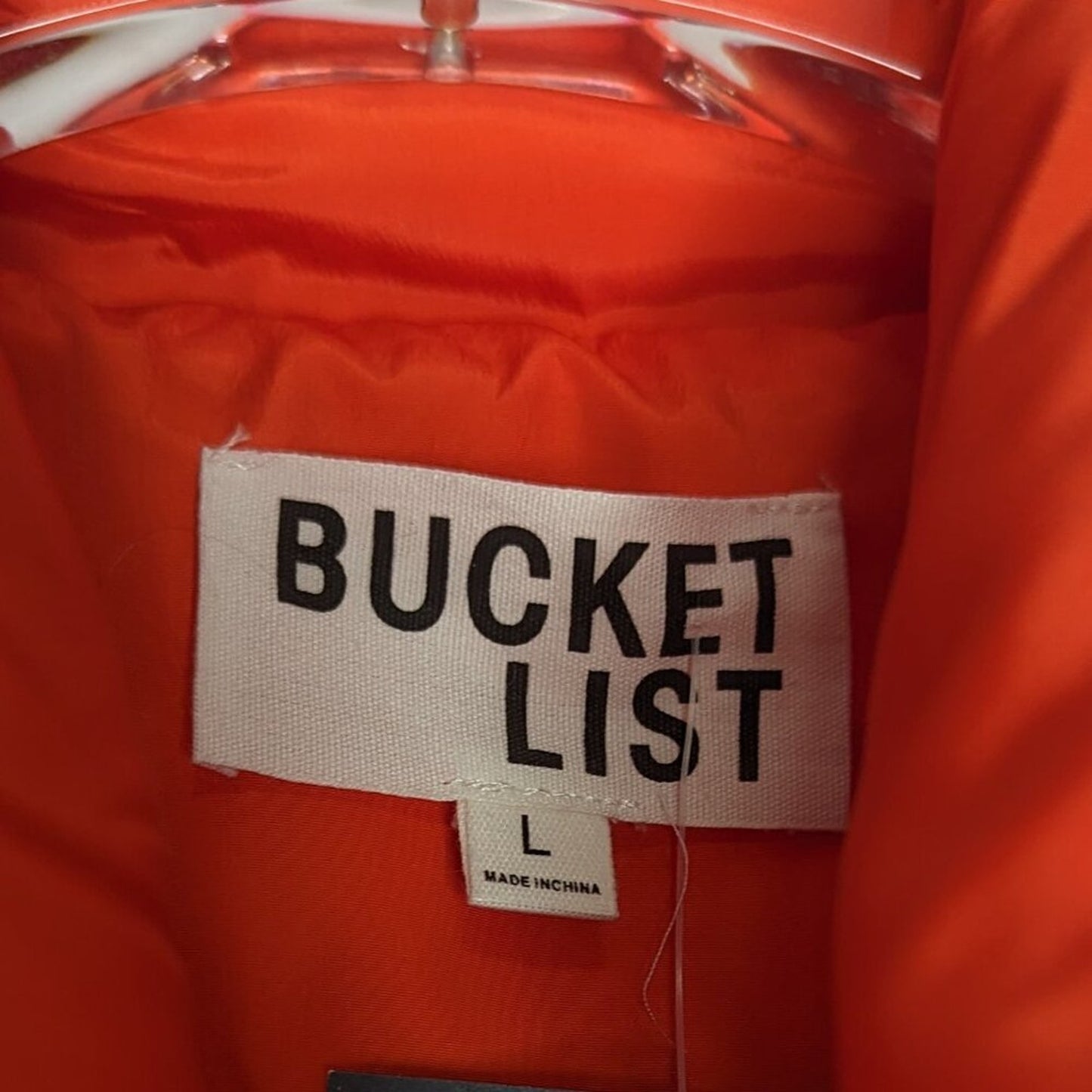 Bucket List Bright Orange Puffer Vest Ruffle Sleeve Pockets Snap Up High Collar