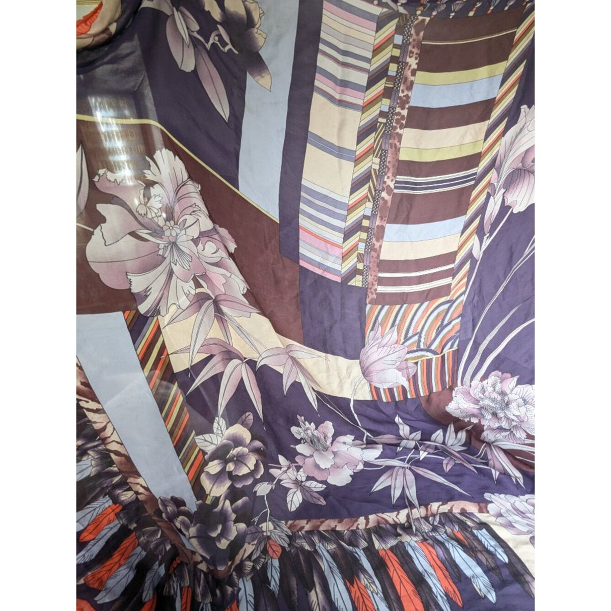 Vintage Leonard Paris Floral & Geometric 53 in Large Silk Square Scarf