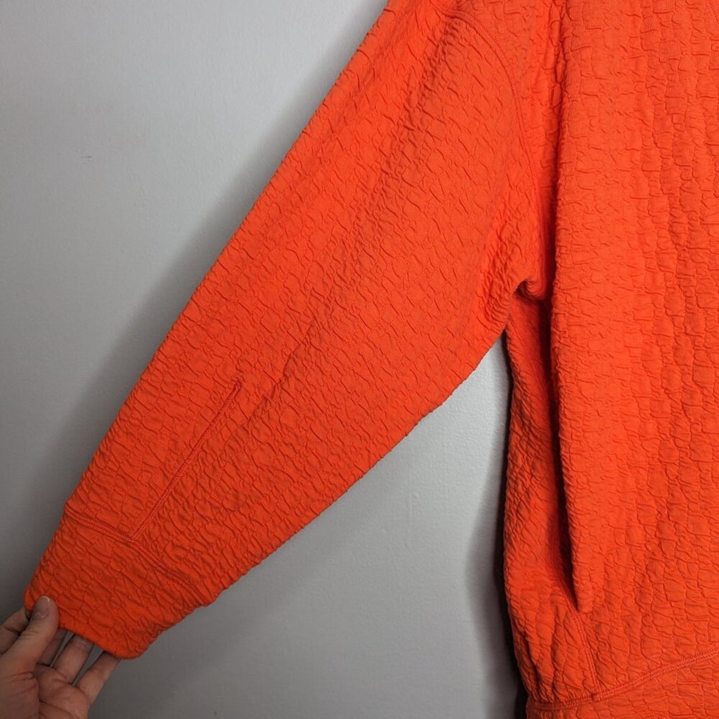 Lululemon Bright Orange Rippled V-Neck Pullover Long Sleeve Pocket Oversized Top