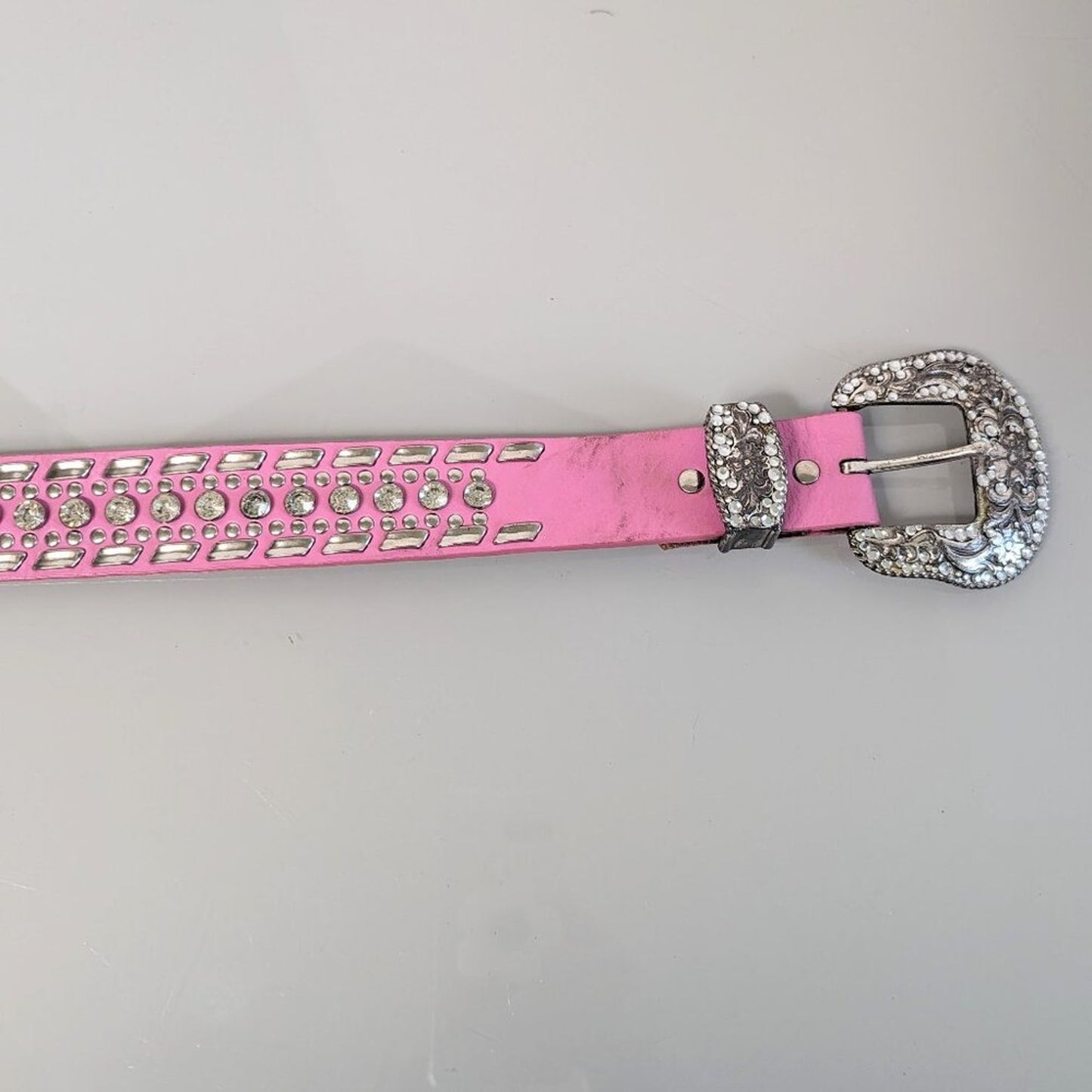 Nocona Belt Co Pink Leather Adjustable Belt Silver Studs Rhinestone Studded L