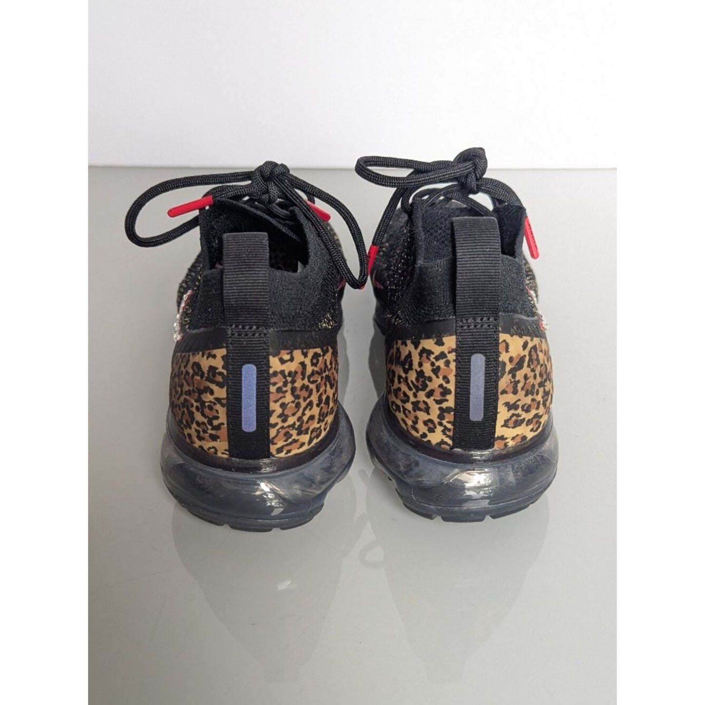 Nike Air VaporMax Flyknit 2 Black Cheetah Print Size 7.5 Custom Rhinestone Logo