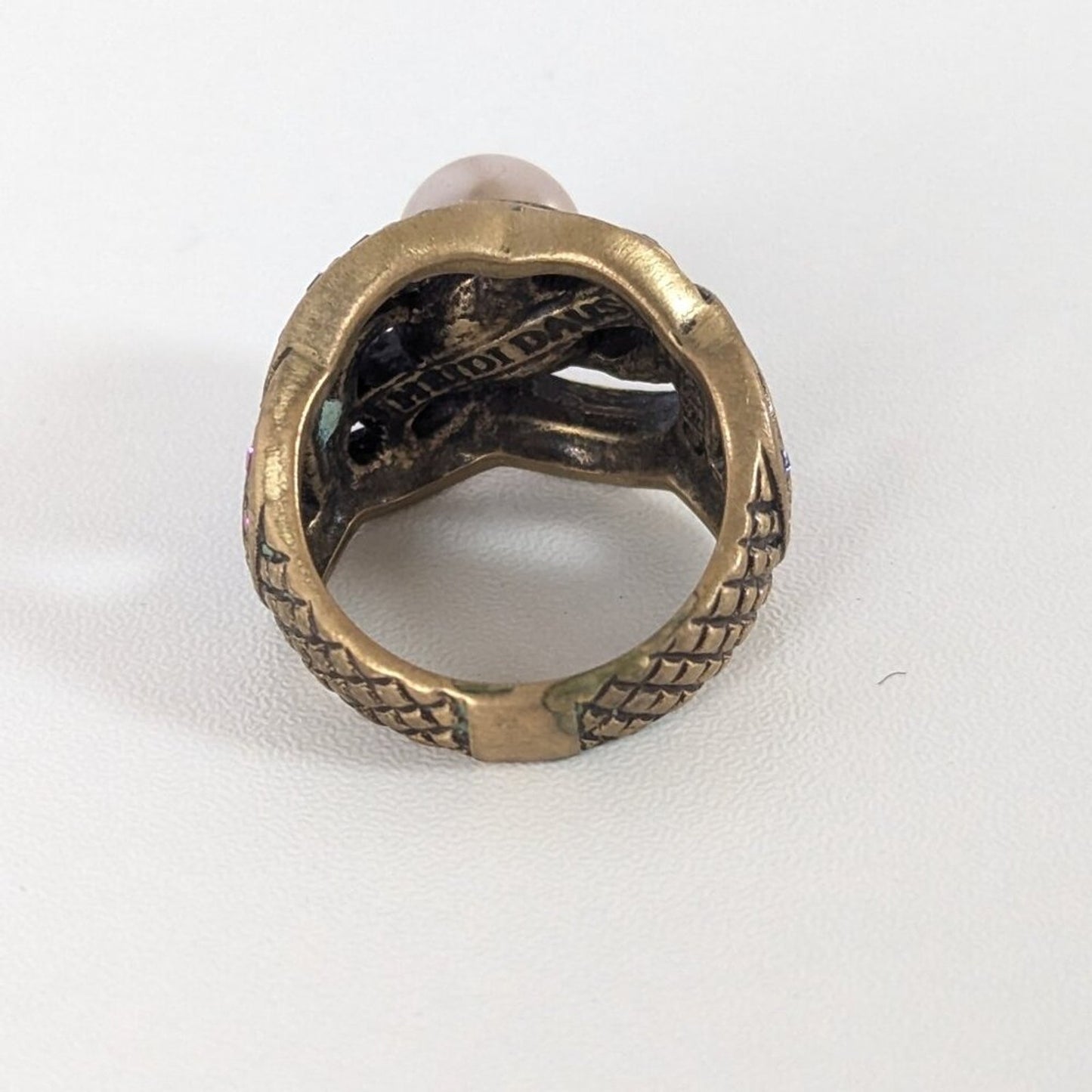Vintage Heidi Daus Faux Pearl Amethyst Crystal Cocktail Ring Size 7