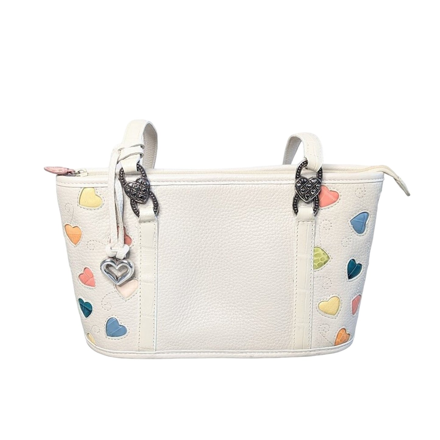 Brighton Ivory Fresca Colorful Hearts Shoulder Bag Pebbled Leather Pastel Hearts