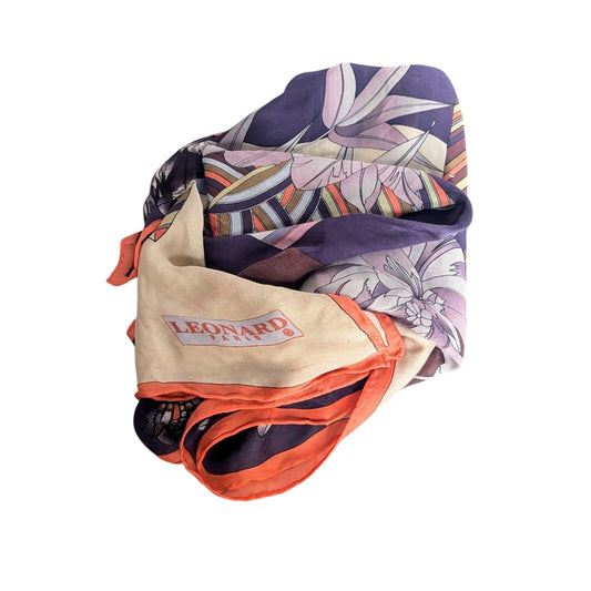 Vintage Leonard Paris Floral & Geometric 53 in Large Silk Square Scarf