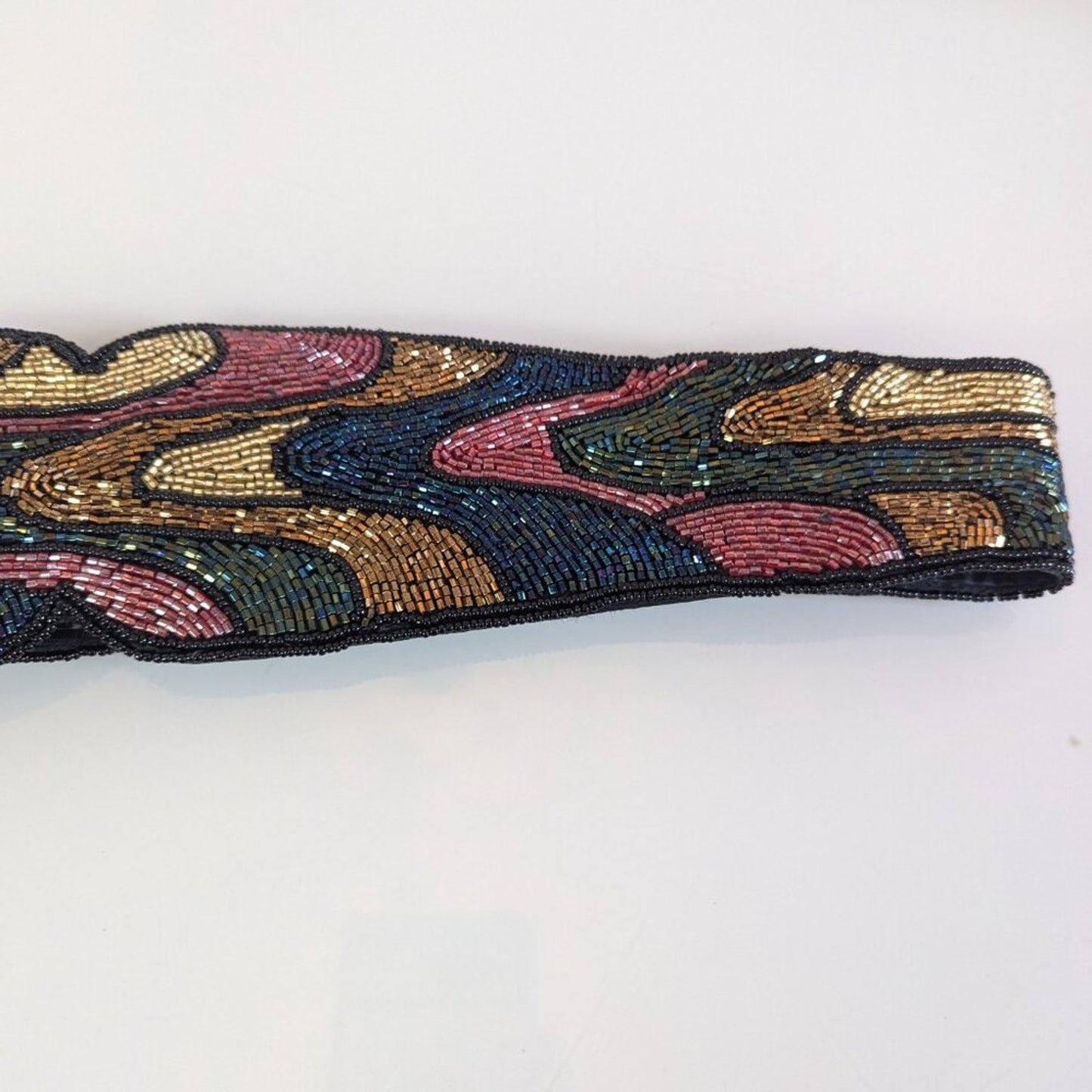 La Regale Vintage Metallic Beaded Wide Belt Blue Pink Green Gold 80's