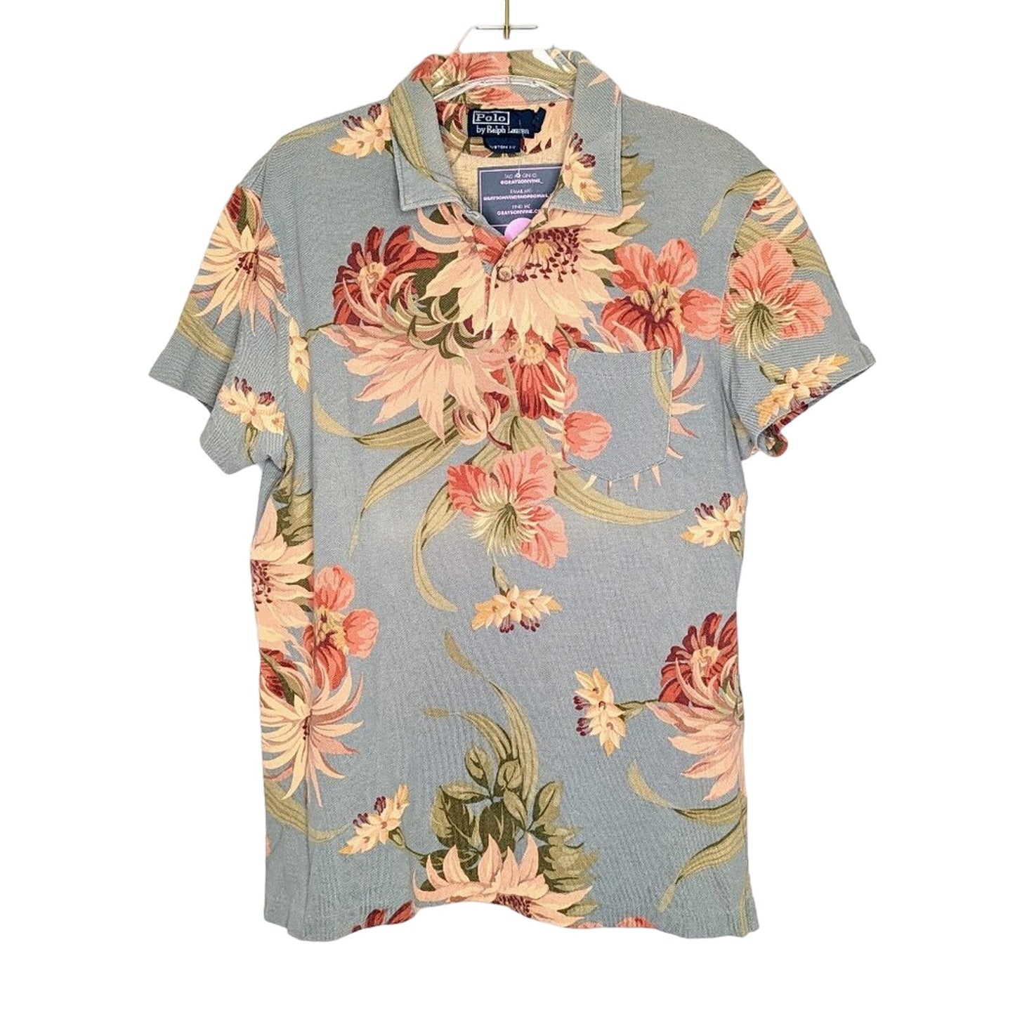 Polo Ralph Lauren Blue Tropical Floral Print Polo Shirt 2011 Short Sleeve L