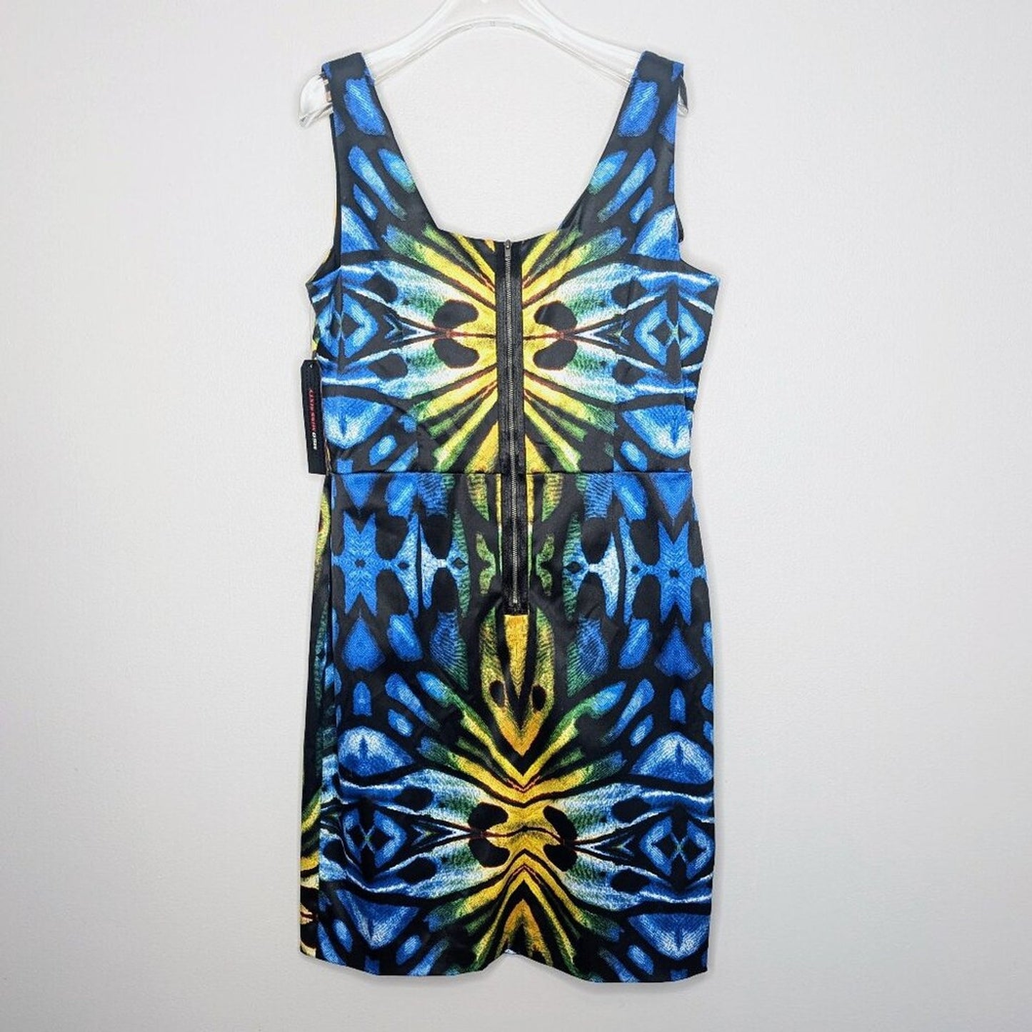 Miss Sixty Vintage Y2K Blue Yellow Abstract Print Mini Dress Sleeveless Size 14