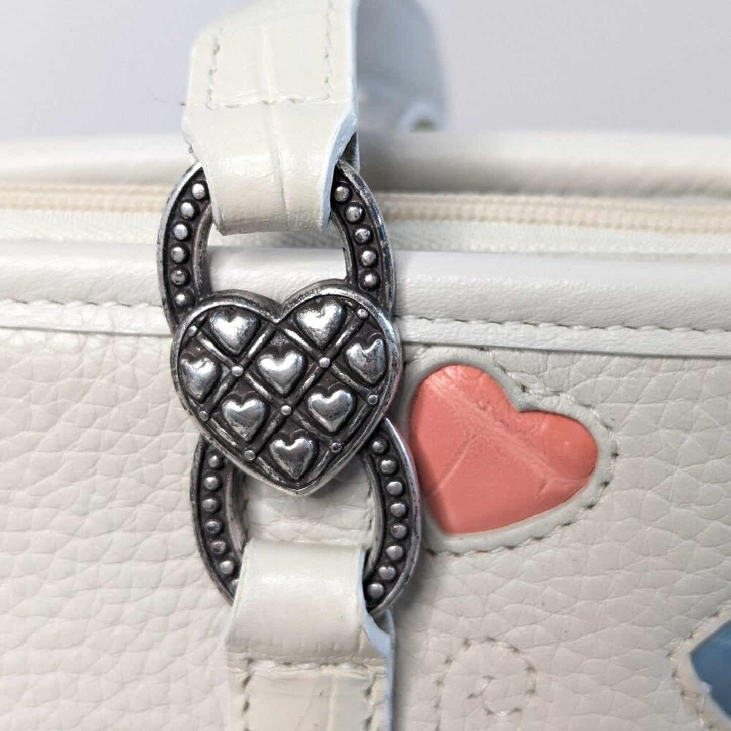 Brighton Ivory Fresca Colorful Hearts Shoulder Bag Pebbled Leather Pastel Hearts