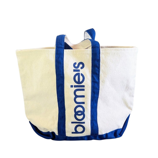 Bloomingdale's Bloomie's Cream And Blue Graphic Print Canvas Tote Bag