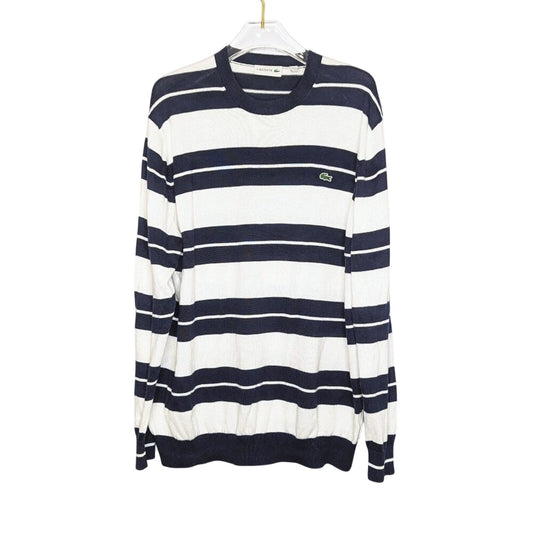 Lacoste Navy Blue And White Striped Long Sleeve Cotton Sweater Size XL