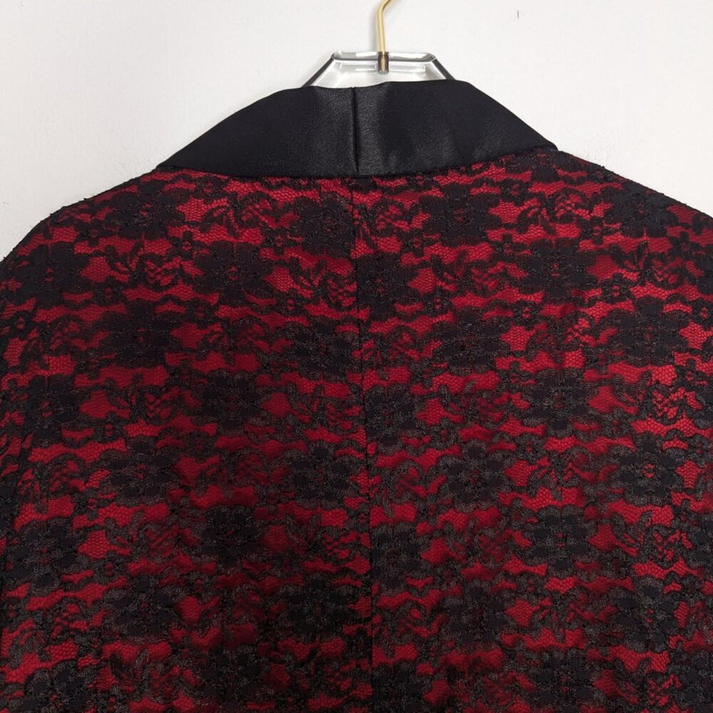 Vintage 90's JR Nites Red Black Lace Blazer Satin Trim Long Sleeve Goth Glam