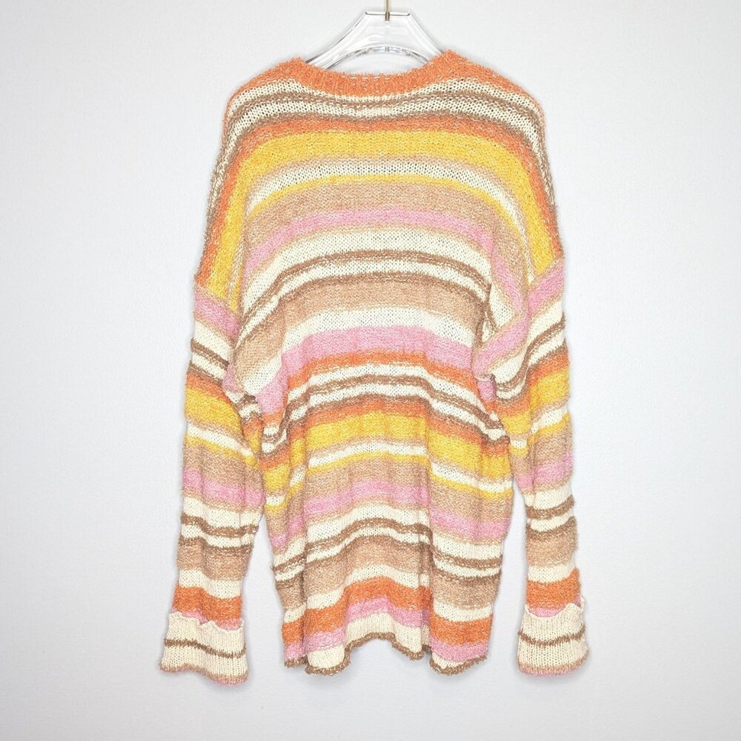 Show Me Your MuMu Sue Cuffed Sweater Orange Pink Striped Fuzzy Long Sleeve S