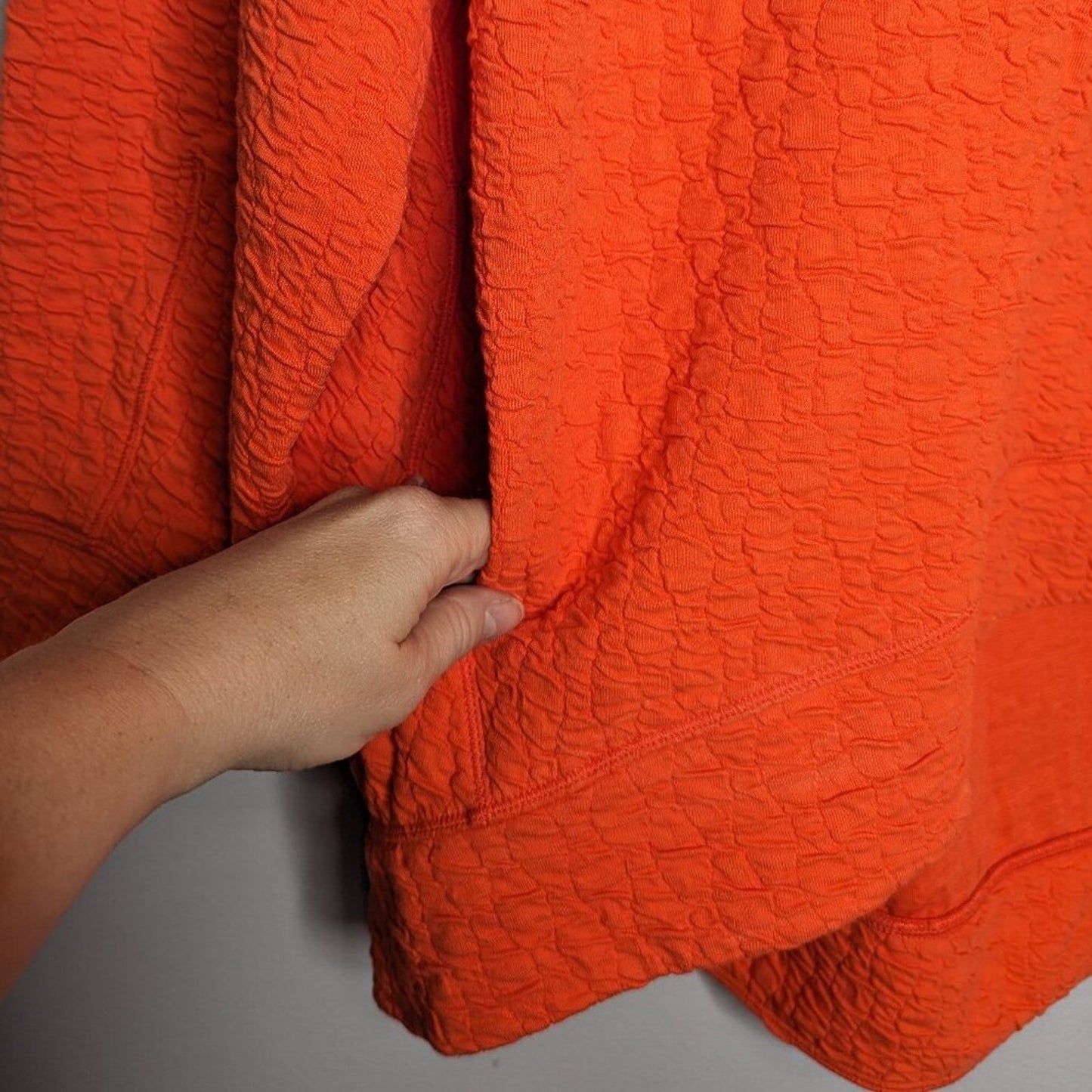 Lululemon Bright Orange Rippled V-Neck Pullover Long Sleeve Pocket Oversized Top