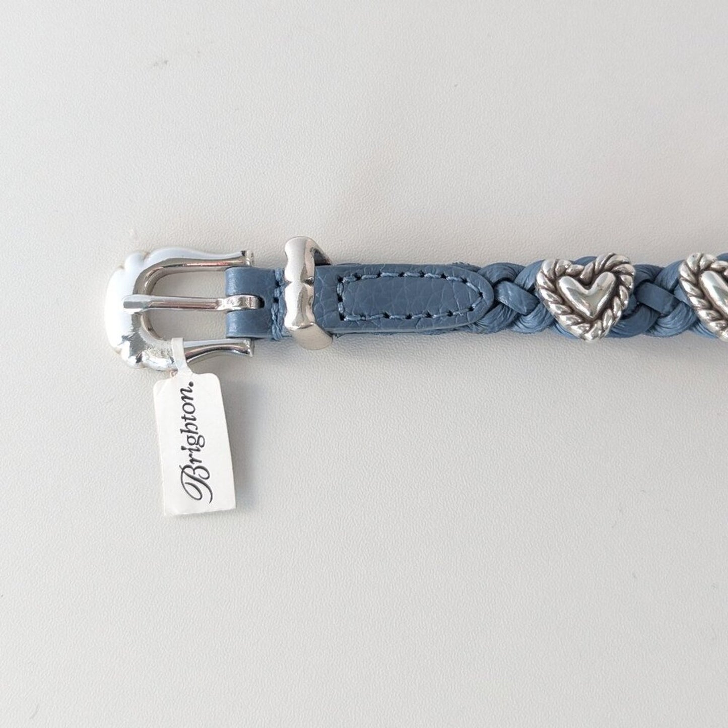 Brighton Blue Roped Heart Braid Bandit Leather Bracelet Adjustable Buckle NWT