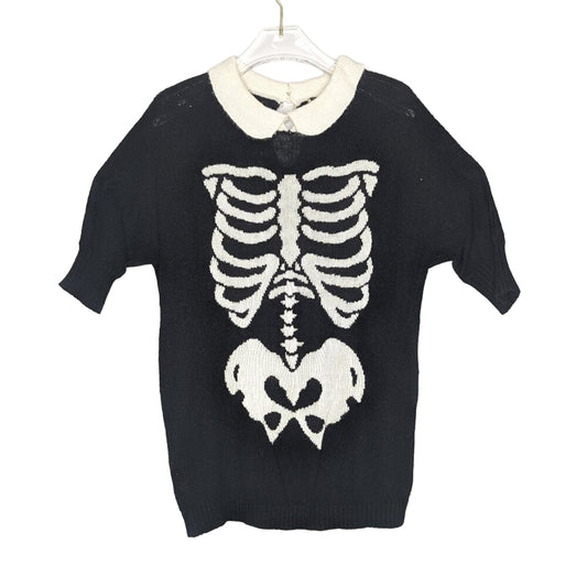 Wildfox Black Skeleton Sweater Short Sleeve Peter Pan Collar Pullover Size M