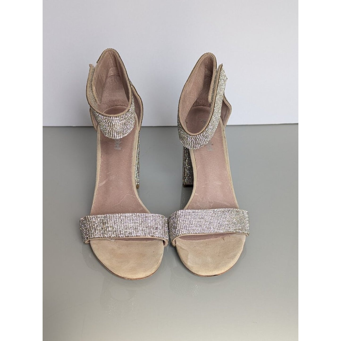 Jeffrey Campbell Silver Crystal Studded Sandal Size 8 Block Heel Strappy Sparkle