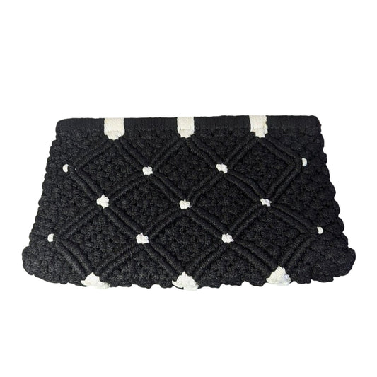 Vintage 1960's Black White Macrame Framed Clutch Bag Crochet