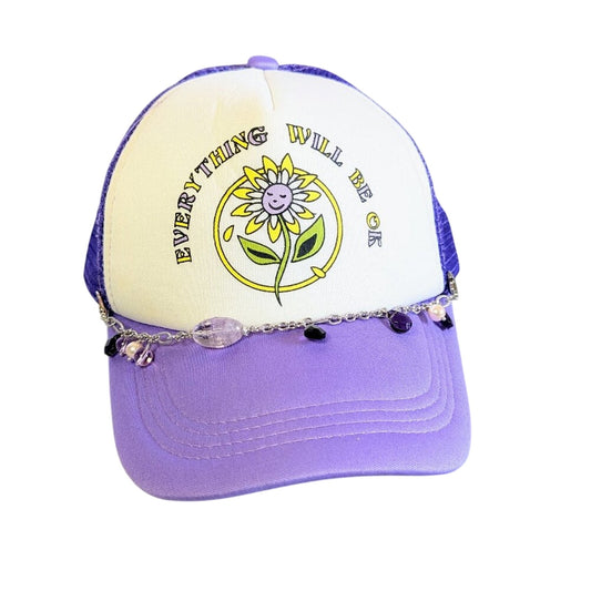 Upcycled Silver Jewelry Charm Hat Chain Purple Floral Adjustable Trucker Hat