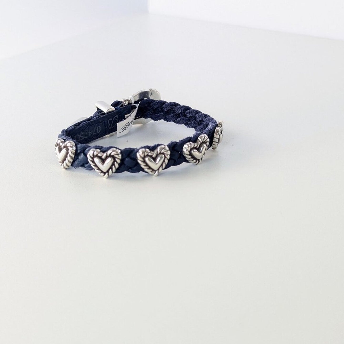 Brighton Navy Roped Heart Braid Bandit Leather Bracelet Adjustable Buckle NWT