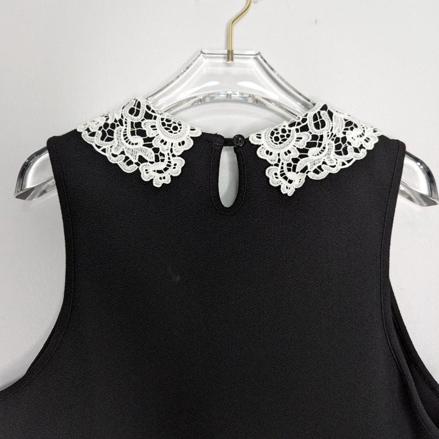 Midnight Hour Black Sleeveless Mini Dress White Lace Peter Pan Collar Size L