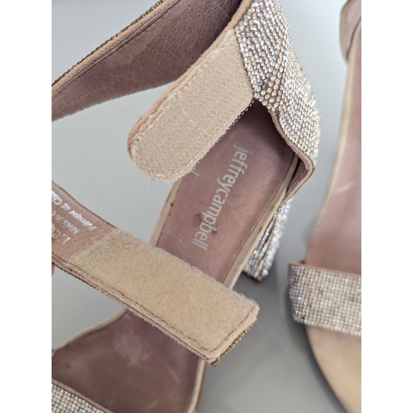 Jeffrey Campbell Silver Crystal Studded Sandal Size 8 Block Heel Strappy Sparkle