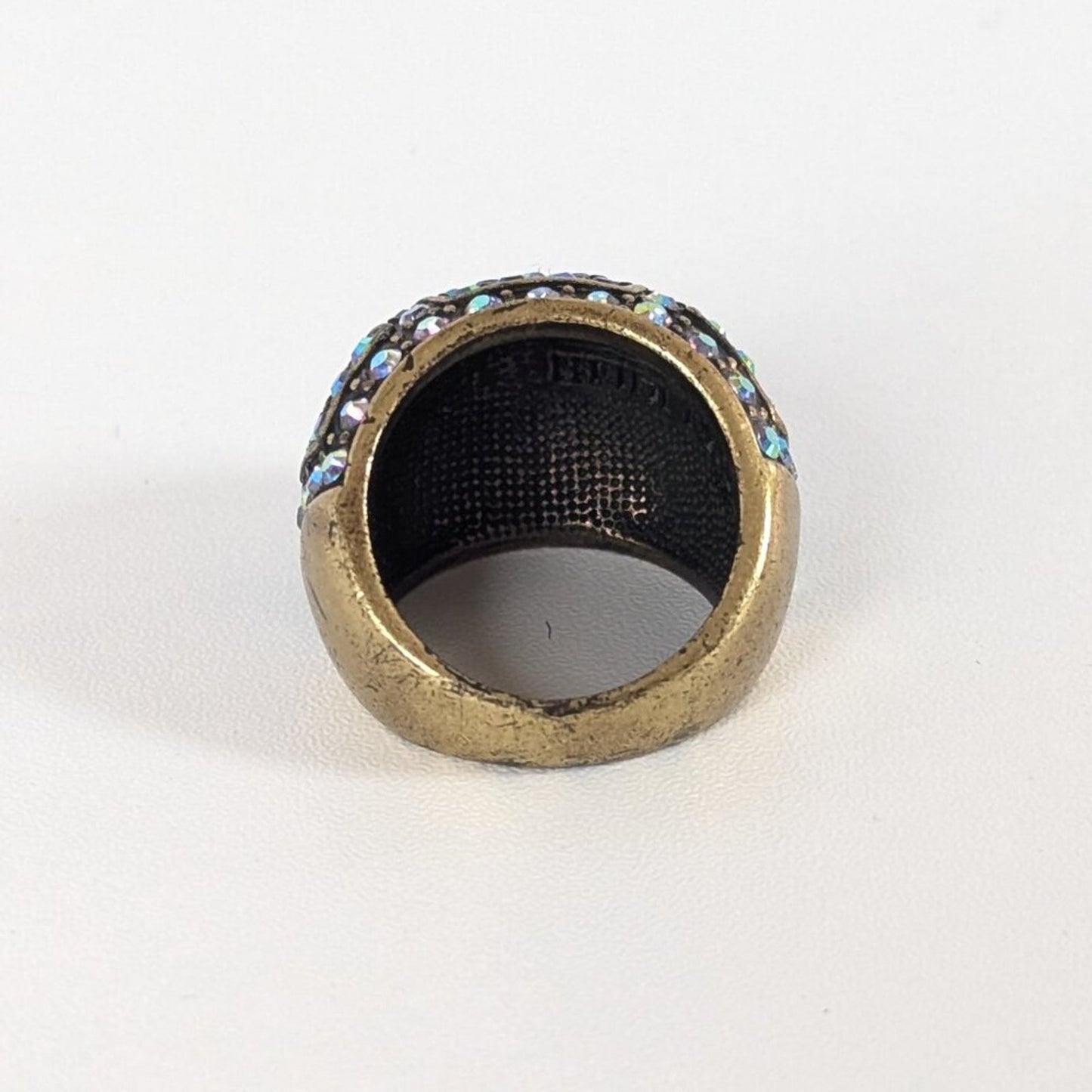 Heidi Daus Swarovski Aurora Borealis Crystal Dome Ring Brass Gold Tone Size 7