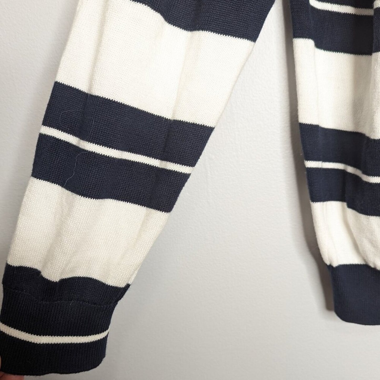 Lacoste Navy Blue And White Striped Long Sleeve Cotton Sweater Size XL