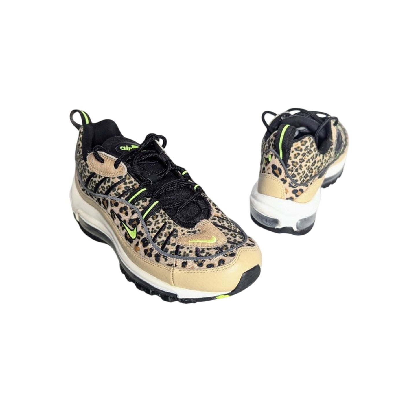Nike Air Max 98 Animal Pack Tan Leopard Print Sneakers Size 7.5 Neon Trim