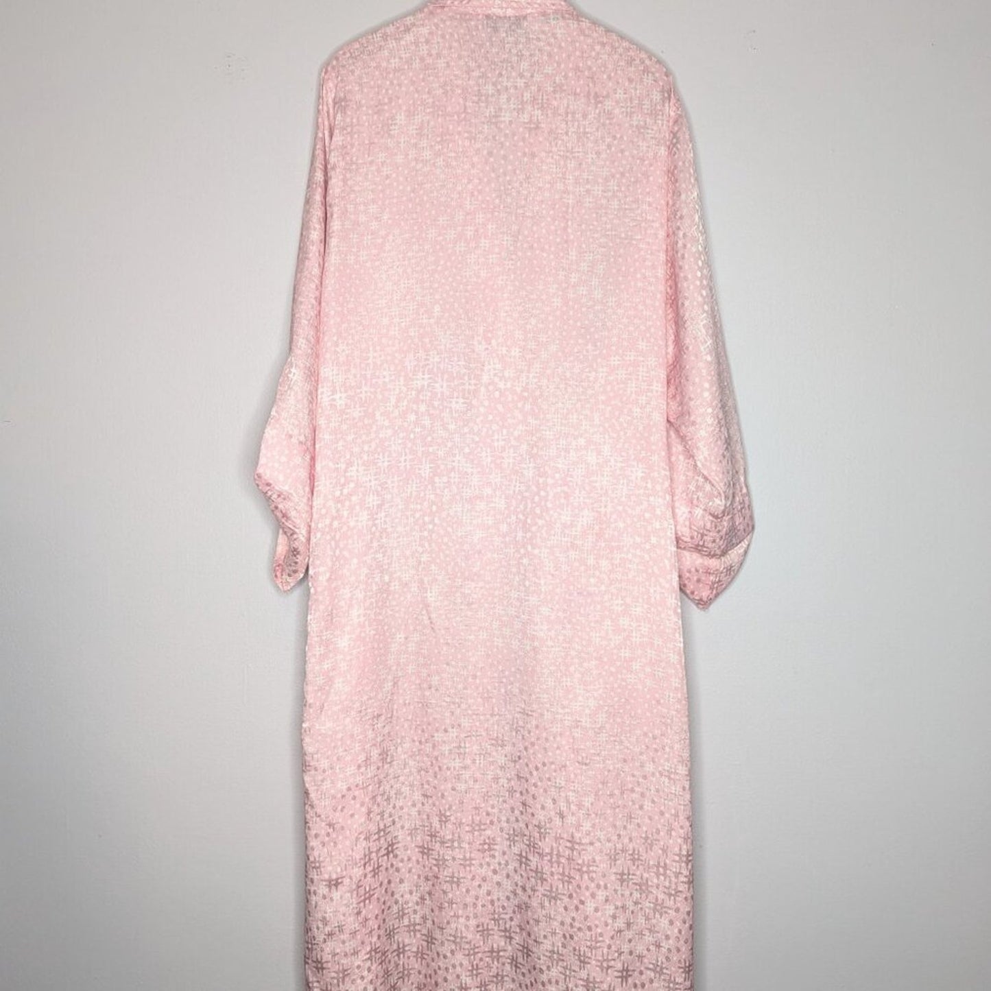 Christian Dior Vintage 80's Pastel Pink Satin Robe Polka Dot Hash Mark Print L