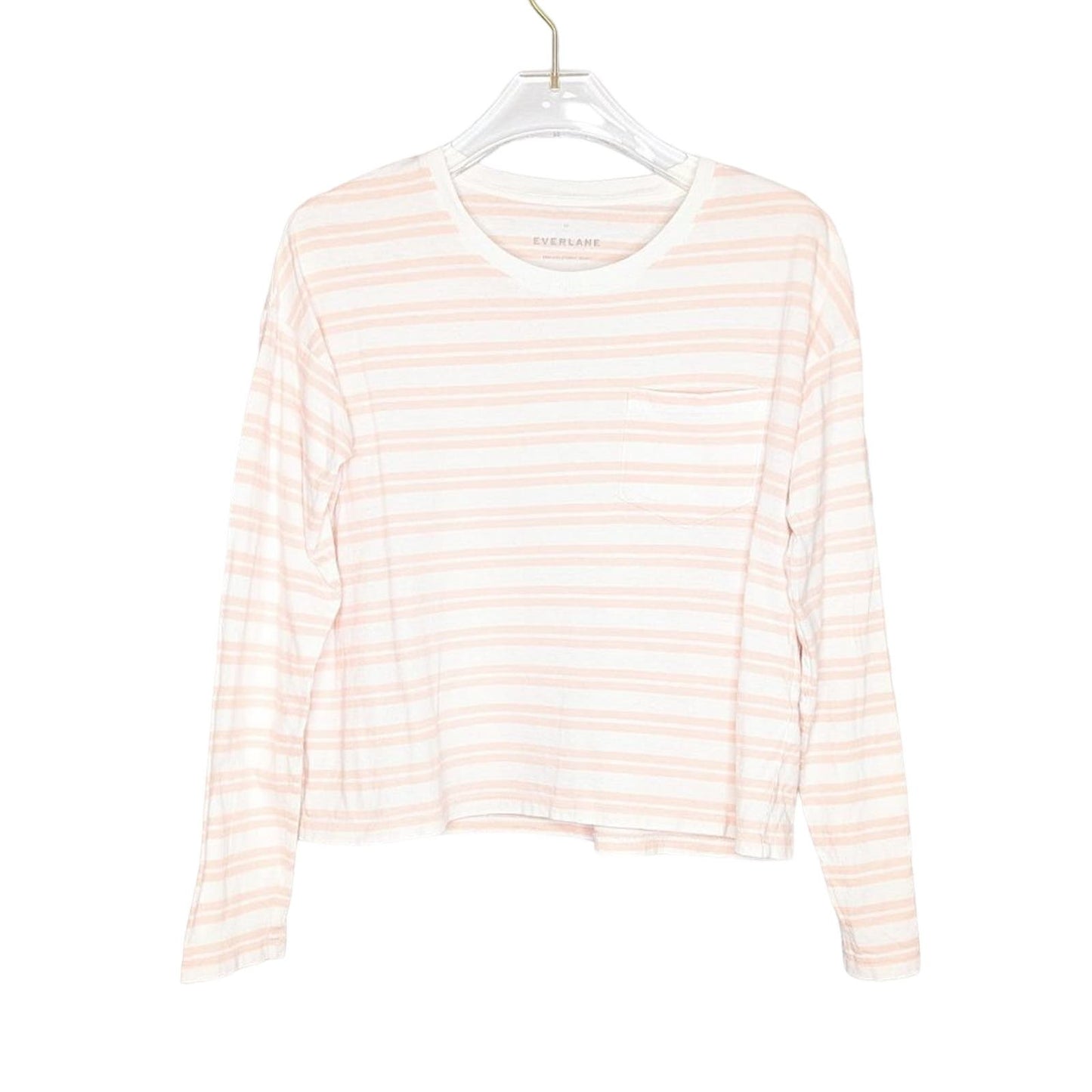 Everlane White Pink Striped Boxy Cut Long Sleeve T-Shirt Crewneck Size XS