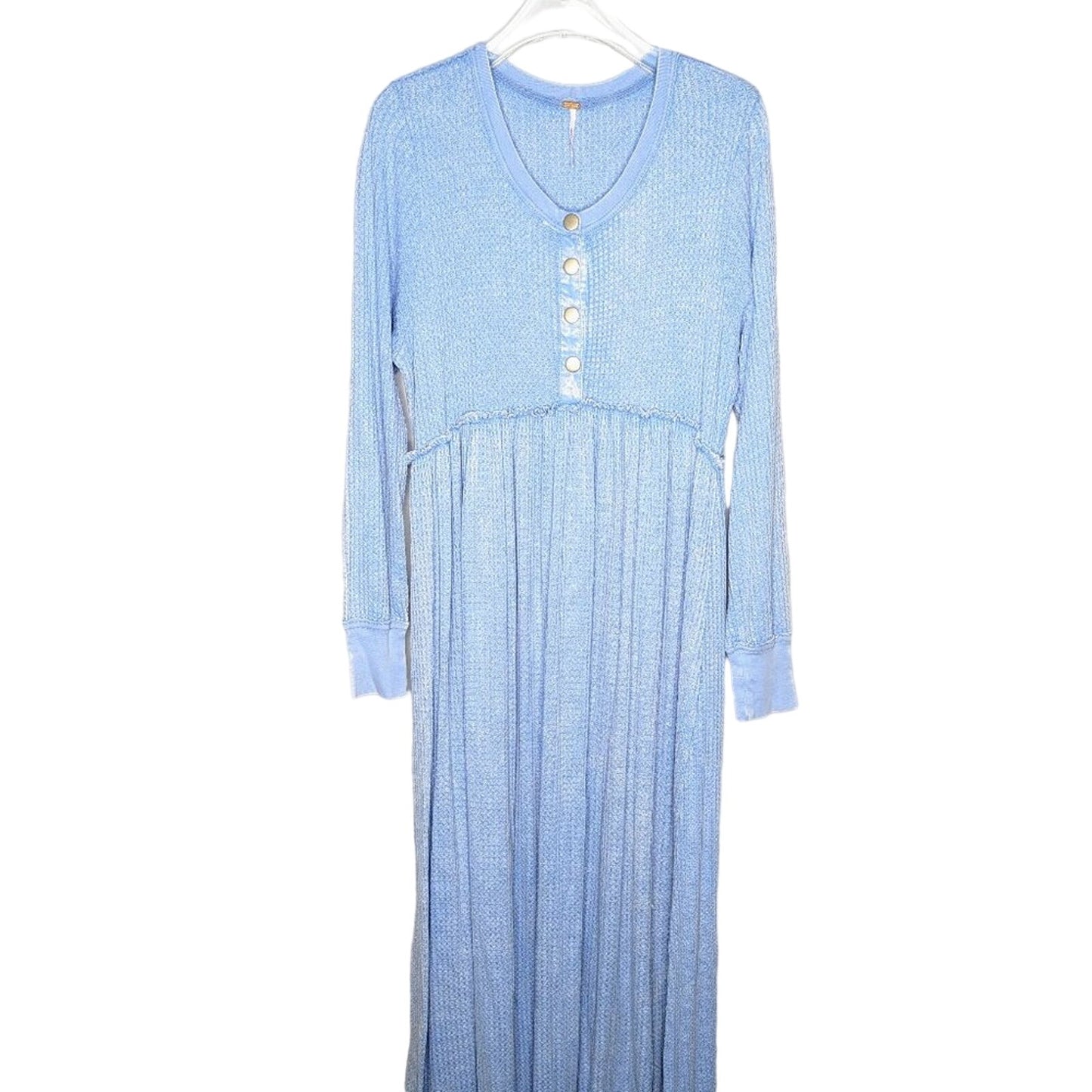 Free People Blue Marissa Henley Waffle Knit Long Sleeve Maxi Dress Oversized XS