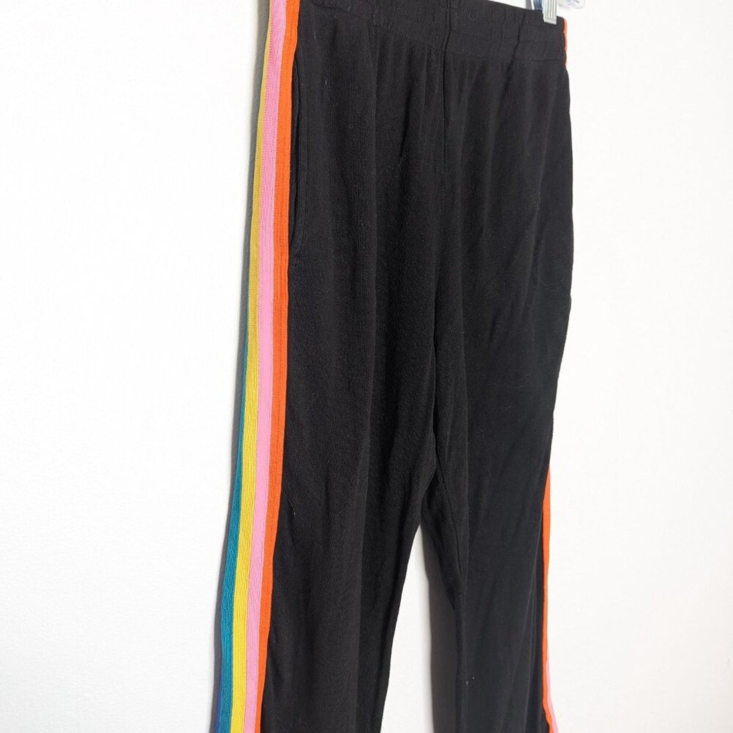 LNA Black Casual Cropped Lounge Pants Rainbow Side Leg Trim Elastic Waist Size S