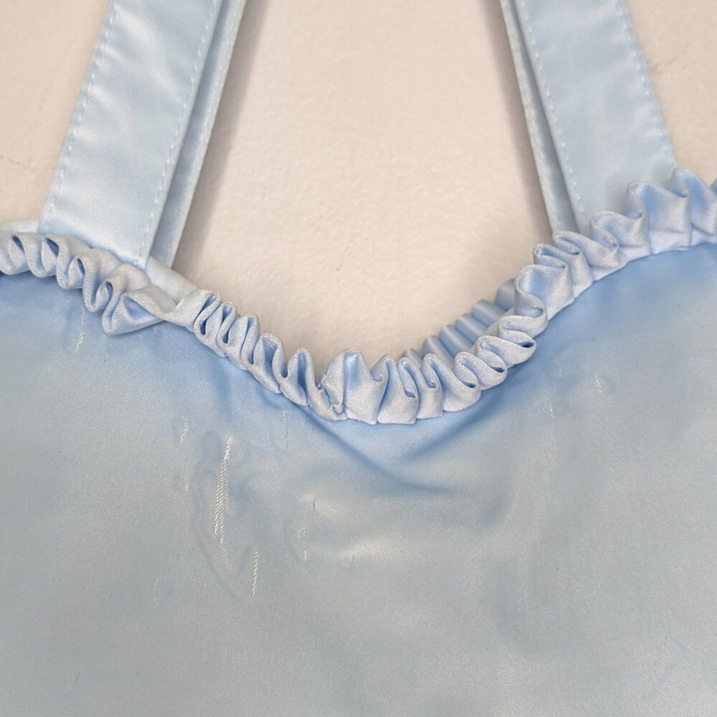 Sabrina Carpenter Light Blue Heart Shaped Short N Sweet Embroidered Ruffle Bag