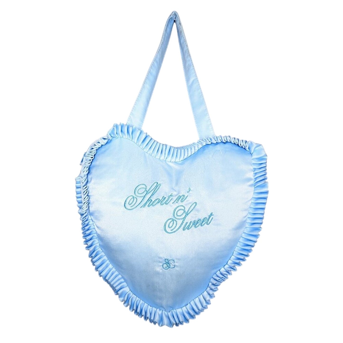 Sabrina Carpenter Light Blue Heart Shaped Short N Sweet Embroidered Ruffle Bag