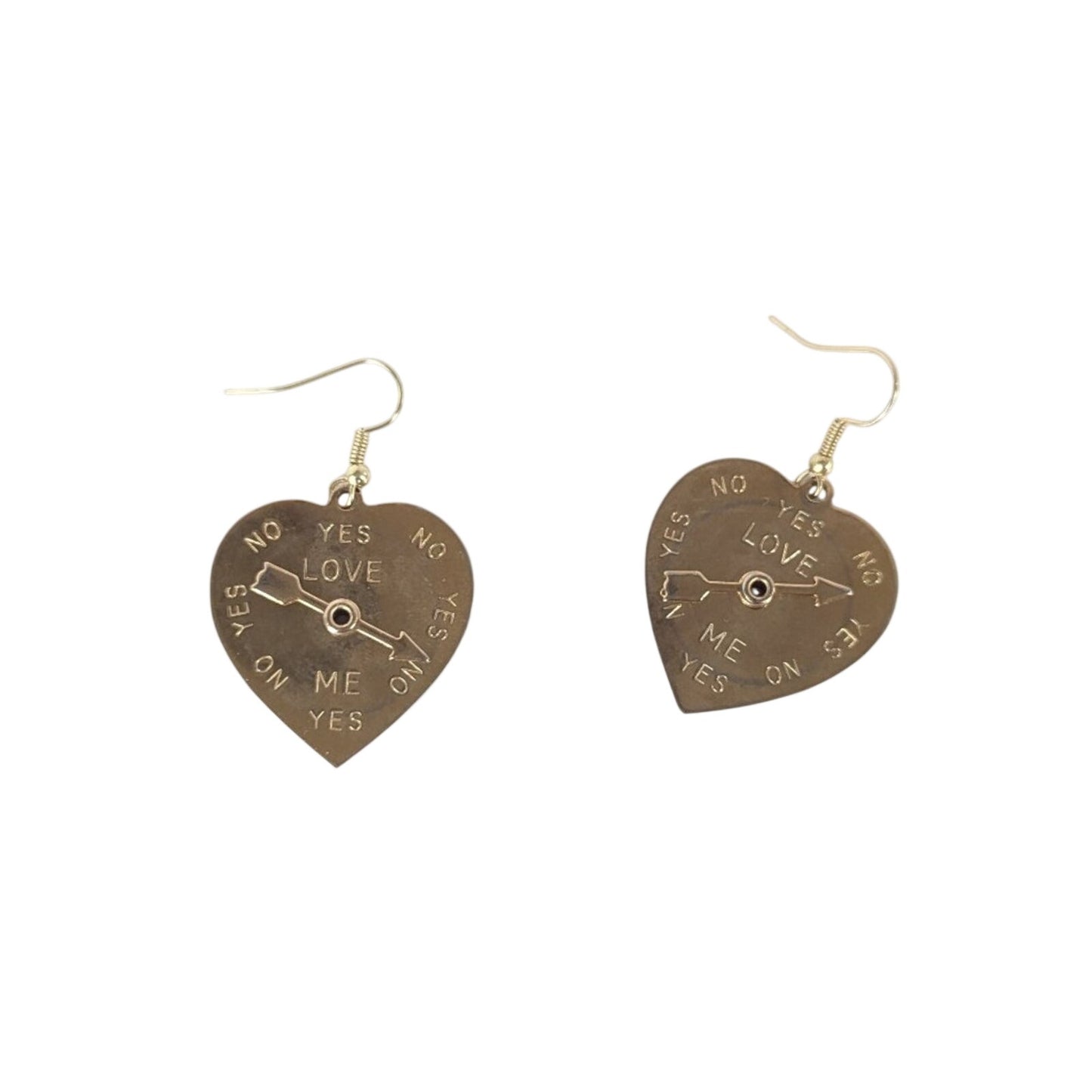 Vintage "Does He Love Me?" Heart Spinner Dangle Earrings – Gold Tone Whimsy