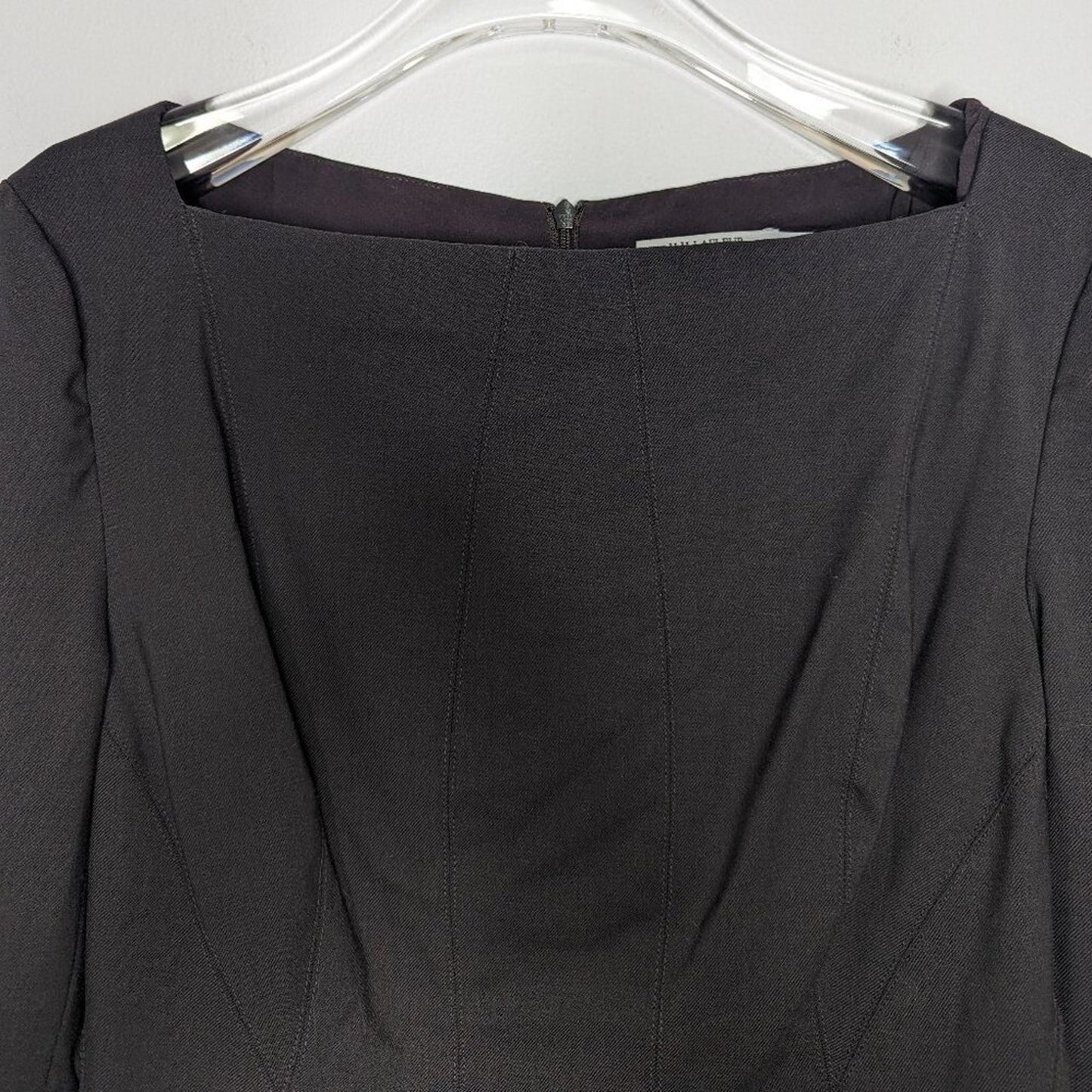 M.M. Lafleur Dark Gray The Rivka Top Washable Wool Twill Long Sleeve Square Neck