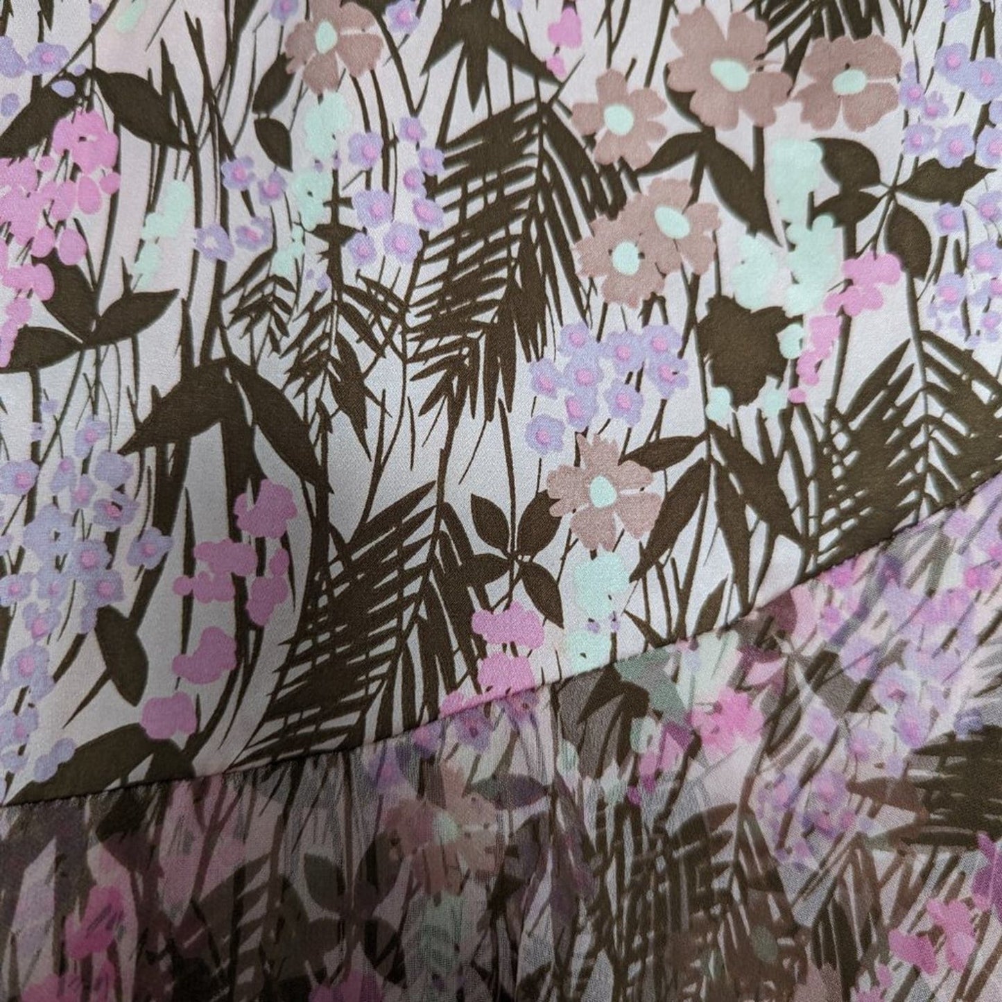 Fray Pink Palm Leaf Print Silk Layered Mini Skirt Side Zip Size 4