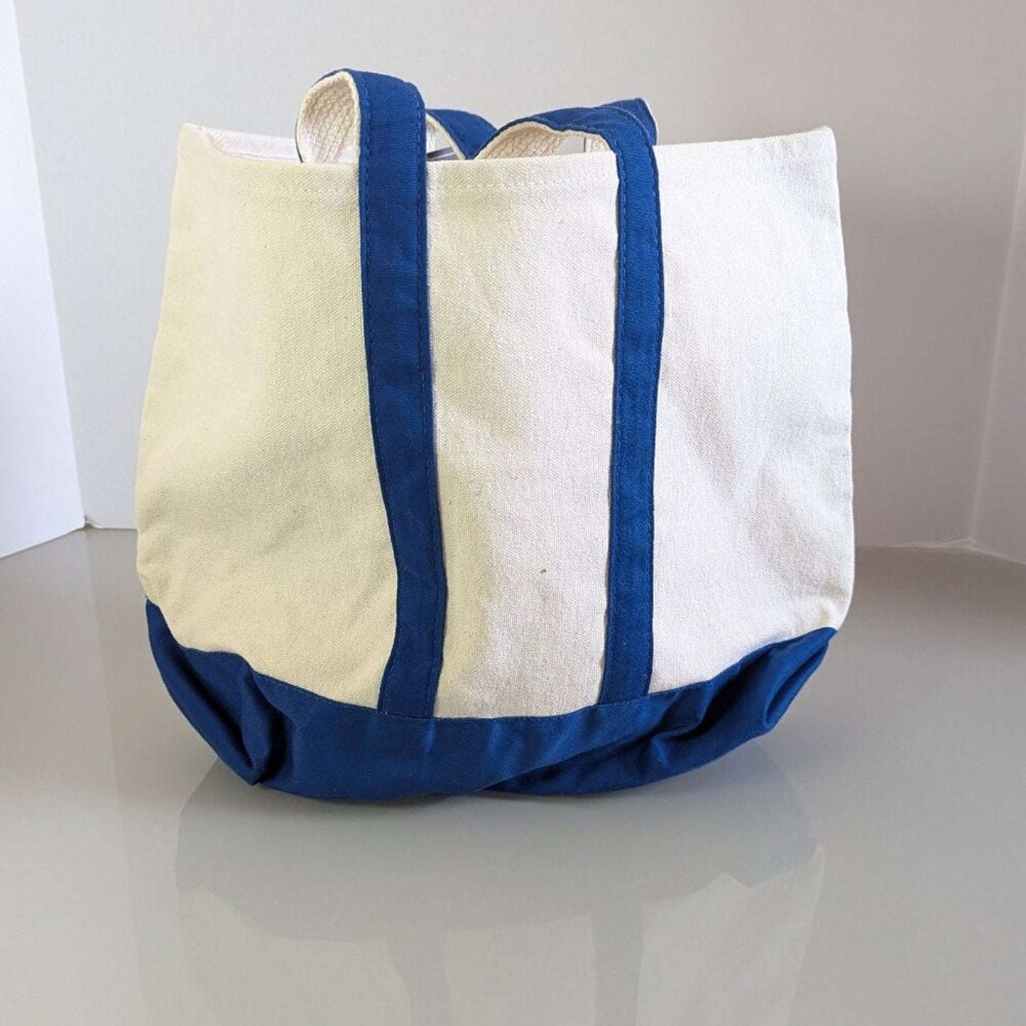 Bloomingdale's Bloomie's Cream And Blue Graphic Print Canvas Tote Bag