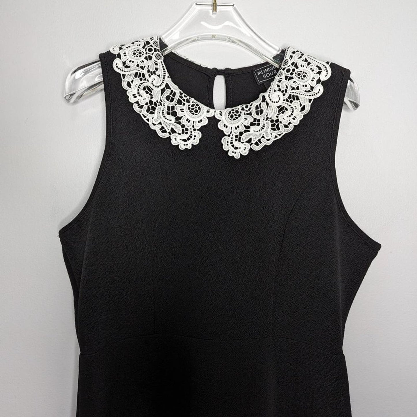 Midnight Hour Black Sleeveless Mini Dress White Lace Peter Pan Collar Size L