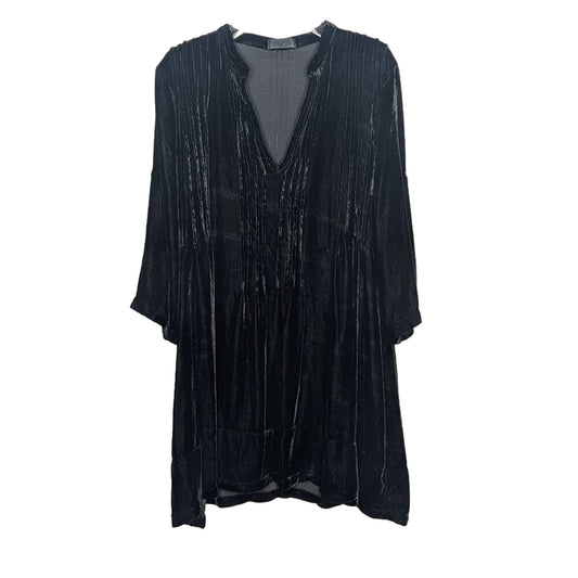 CP Shades Black Velvet Oversized Regina Tunic Top/Dress V-Neck Pin Tuck Size S