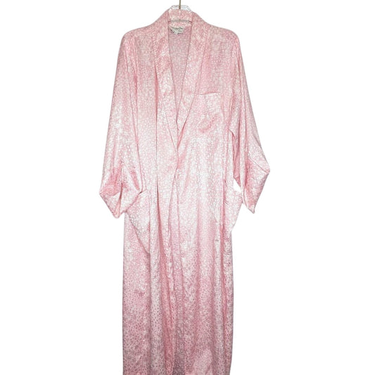 Christian Dior Vintage 80's Pastel Pink Satin Robe Polka Dot Hash Mark Print L