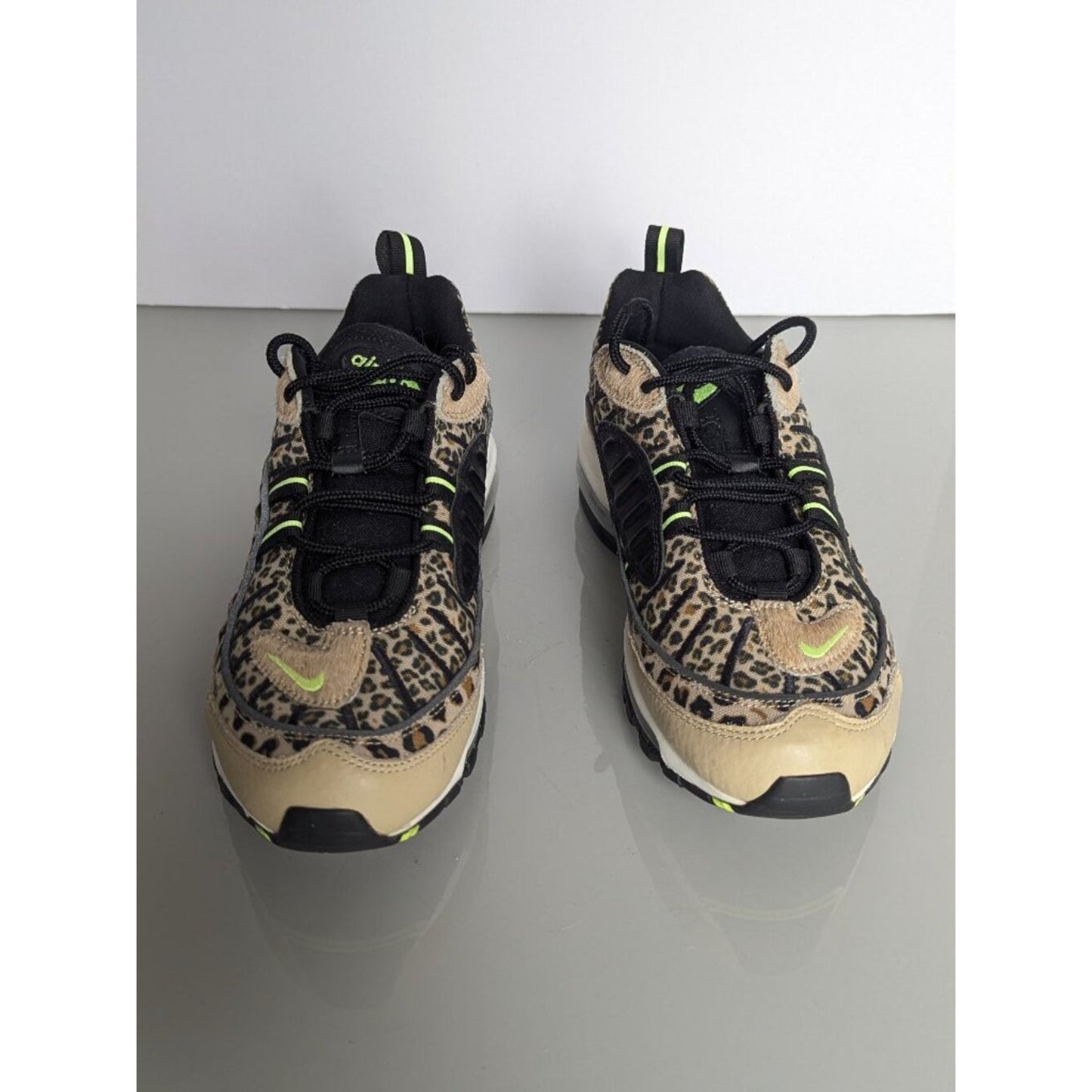 Nike Air Max 98 Animal Pack Tan Leopard Print Sneakers Size 7.5 Neon Trim
