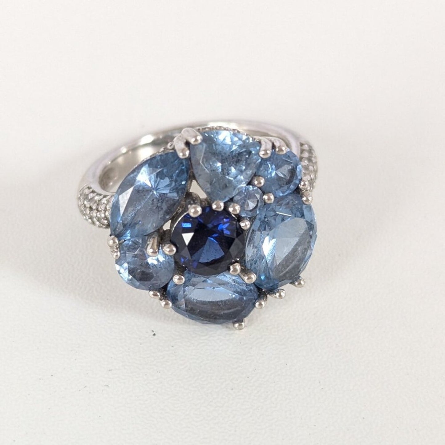 Jean Dousset Sterling Silver 925 Blue Topaz Flower Cocktail Ring Size 8