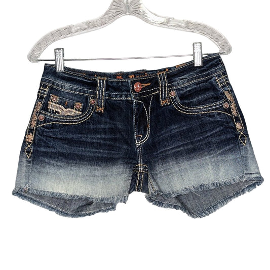 Rock Revival Angie Shorts Ombre Blue Denim Cutoff Shorts Embroidered Sequins 27