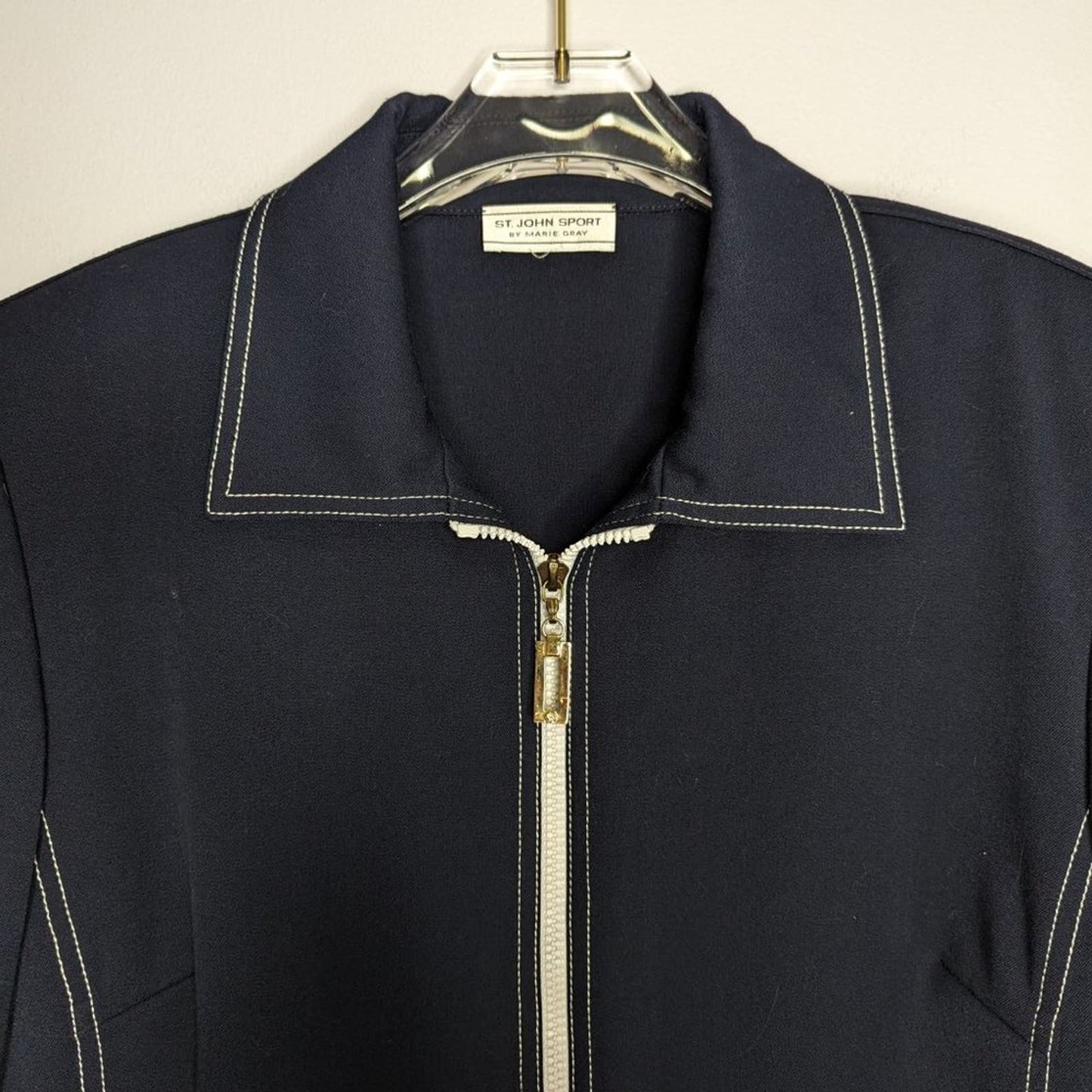 St. John Sport Vintage Navy Blue Long Sleeve Full Zip Jacket Nautical Preppy